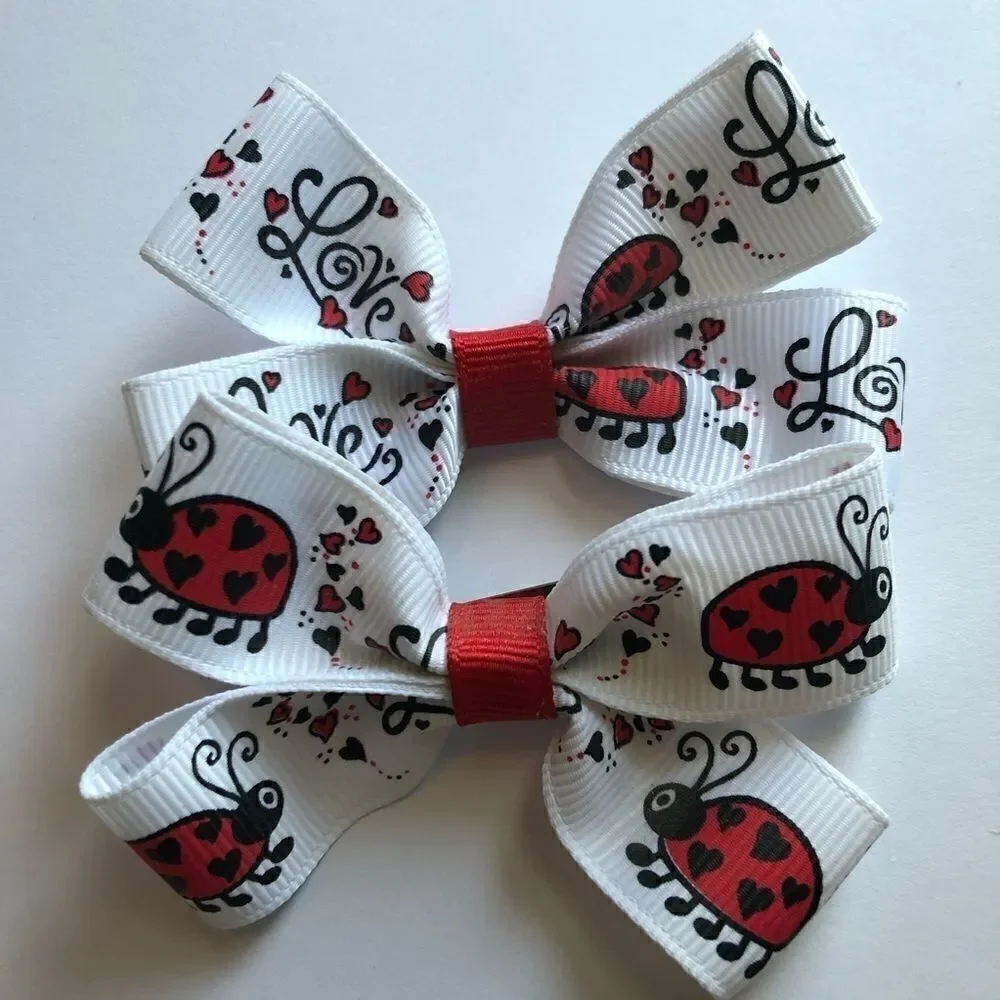 Bow pair hair bows accessories Love bug ladybug